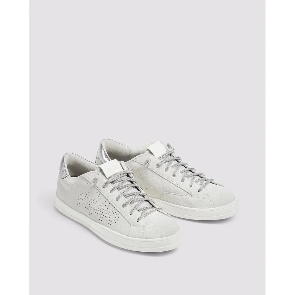P448 John Off-White Silver Suede Low Top Sneakers Made in Italy 39‎ / 9